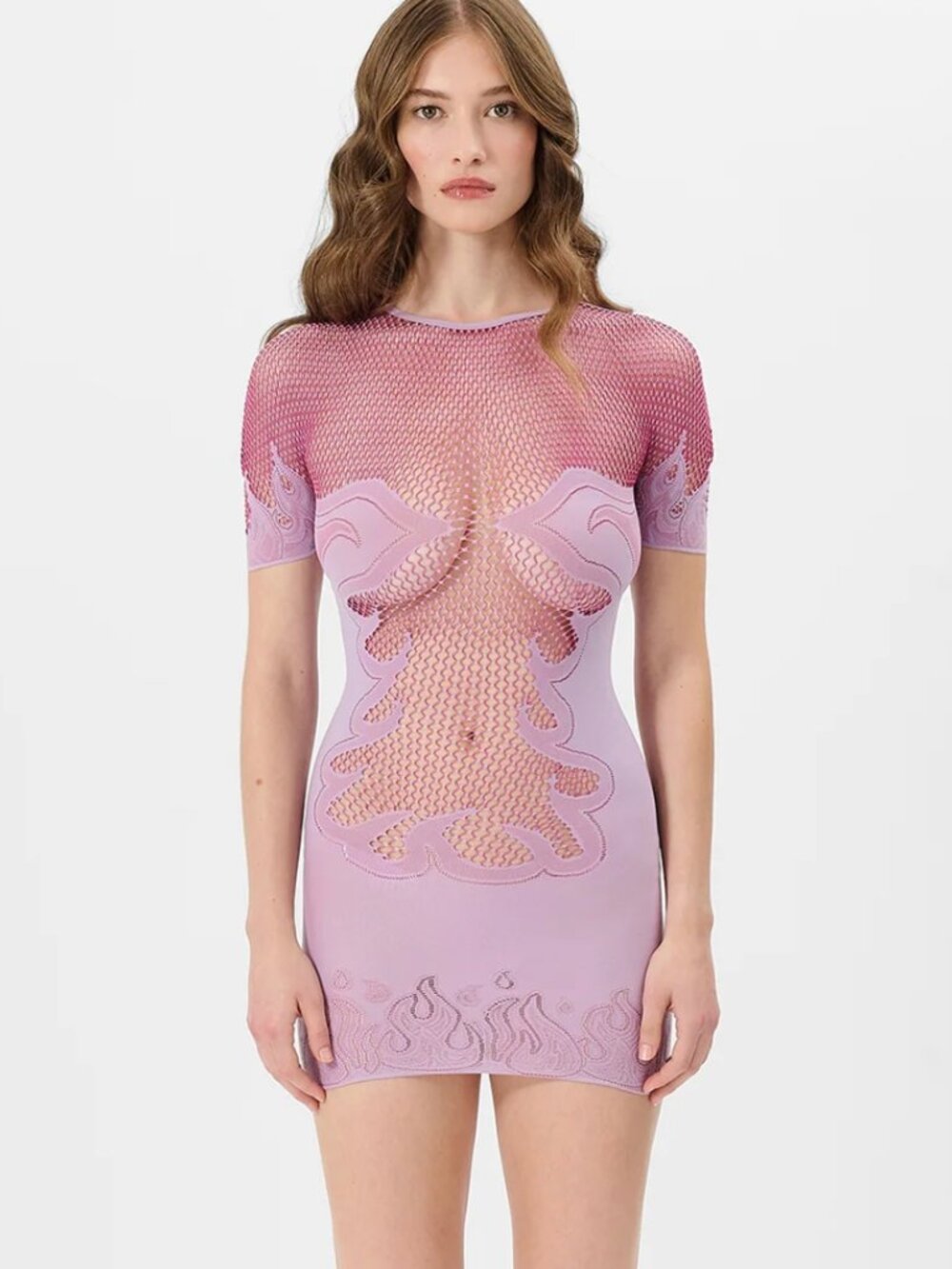 NEW Poster Girl Pin-Up Mini Dress in Lilac Light Purple Pink Sheer Fishnet Mesh
